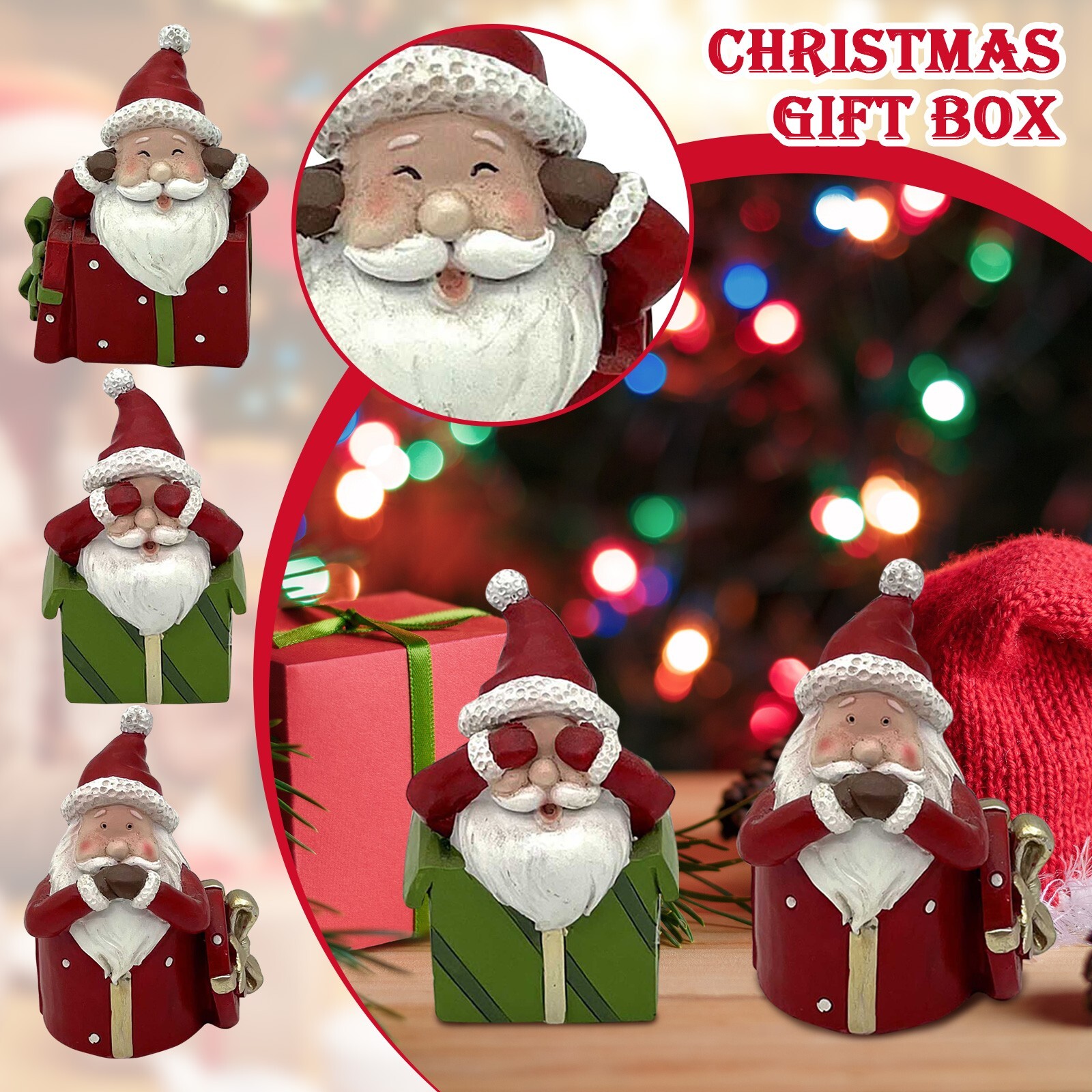 3Pc Cute Christmas Table Figurine Decoration No See/Hear/Speak Evil Resin Statue