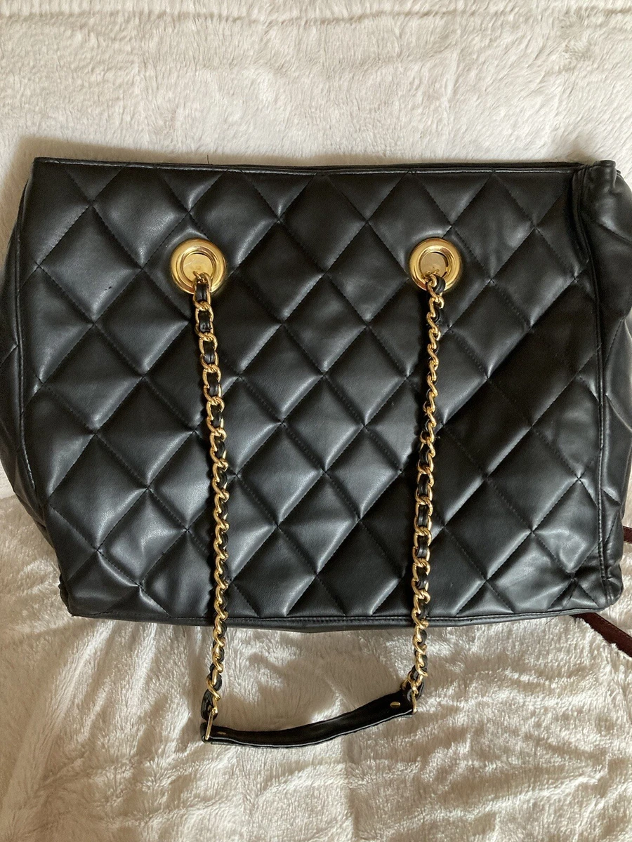 CHANEL CLASSIC VINTAGE BLACK QUILTED LAMBSKIN 24K GOLD CHAIN CC CHARM TOTE  BAG