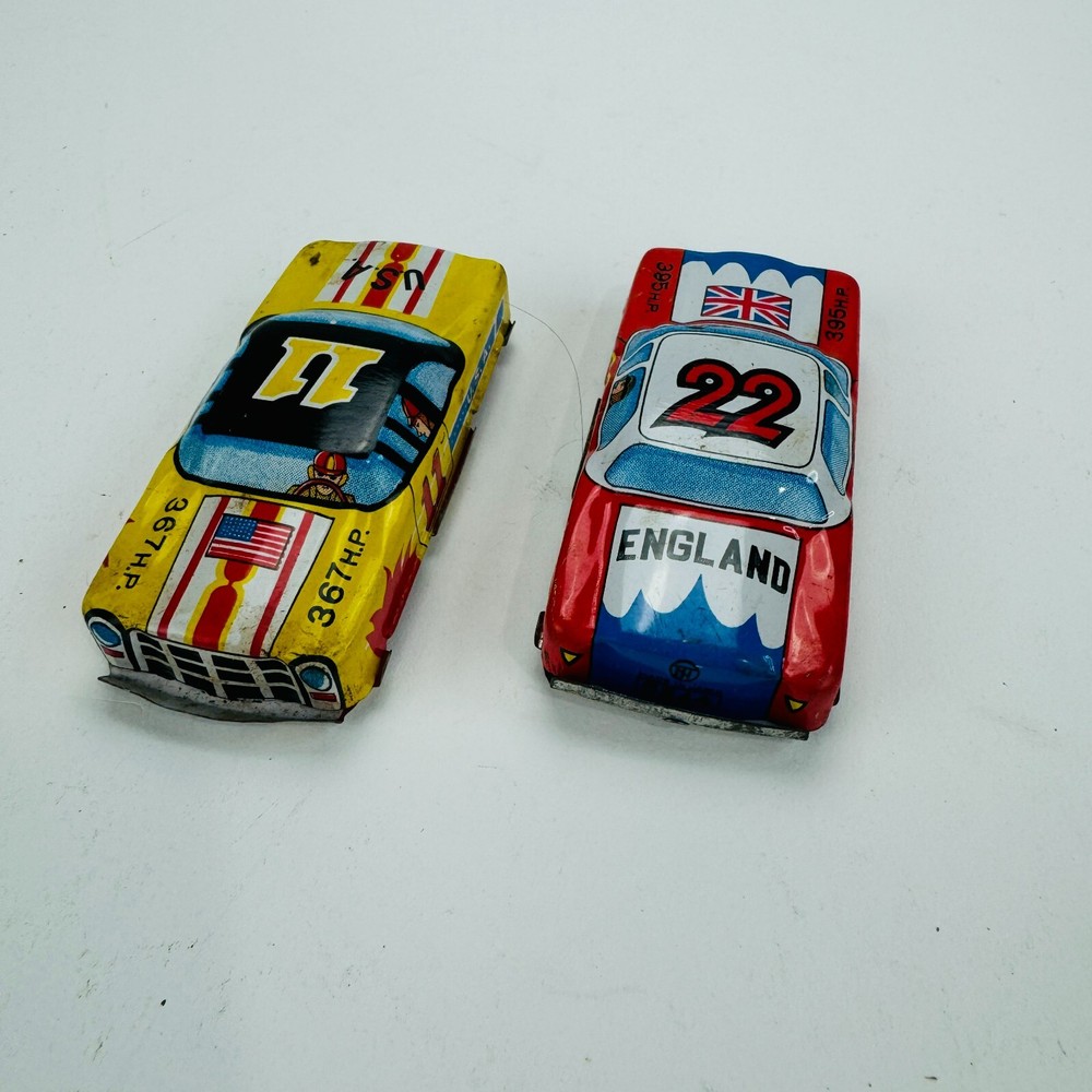 VTG Red England #22 & USA #11 Racecar (Lot of 2) Japan Tin Toy Stock Car Antique