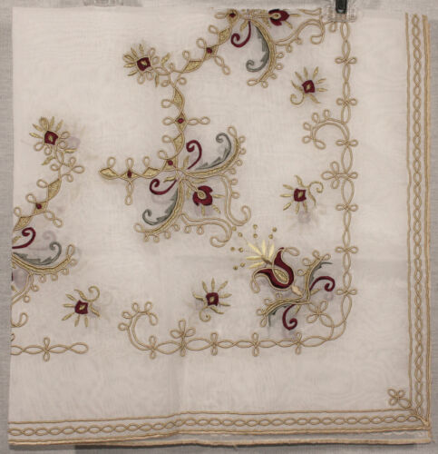 CUSTOM MADE EMBROIDERED CREAM COLOR TABLECLOTH 36" SQ + 12 NAPKINS 12" SQ NEW - Picture 1 of 2