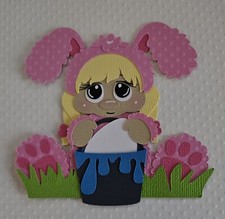 Easter Bunny Girl Sitting Blonde Hair. Scrapbook, Card Making Paper Piecing