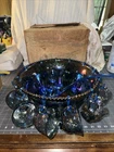 Indiana Glass Co. Iridescent Blue Carnival Glass 26pc. Princess Punch Set #7446