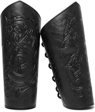 Viking Arm Bracers Leather Armor Cuffs LARP Bracers Embossed Arm Guards Nordic T
