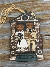 Vintage St Andrew's Abby Glazed Tile Wedding Wall Plaque Bride & Groom 10”x6.5” 