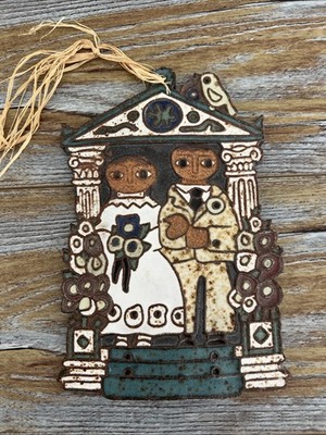 Vintage St Andrew's Abby Glazed Tile Wedding Wall Plaque Bride & Groom 10 x6.5  