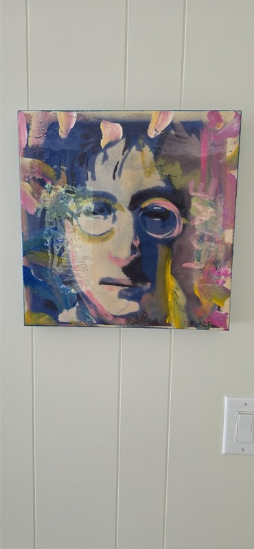 Paul Flack Original John Lennon Portrait Painting 15x15 Outsider Folk Art Signed