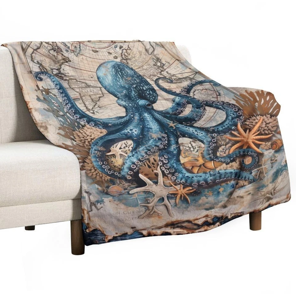 Manta Náutica Pulpo Marina Océano Manta Ligera Suave Cálida Coz... Foto 4 de 4