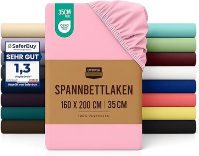 Utopia Bedding - Spannbettlaken 160x200cm - Rosa - Oeko-Tex Zertifiziertes Gebür
