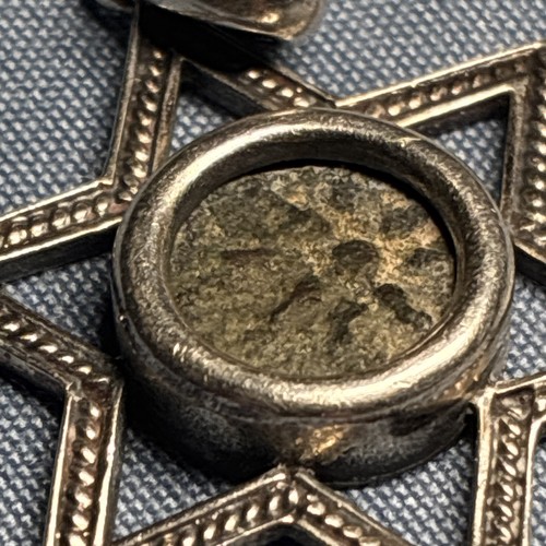 Authentic Ancient Widow's Mite Coin Star of David Pendant Sterling Silver .925