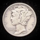 90% Silver - 1941 Mercury Dime Circulated - 03-76