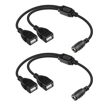 2x DC 3.5mm x 1.35mm Female to 2 Dual USB Female Power Splitter Cable Router LED