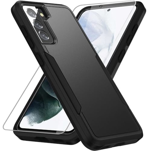Samsung Galaxy S21 FE 5G Rugged Case Black with Screen Protector Shockproof 6.4"