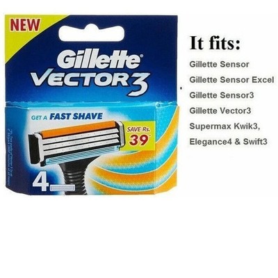 Gillette Vector3  Cartridge 4 Blades Razor Shaver Replacement Refill ( 4 Blades)
