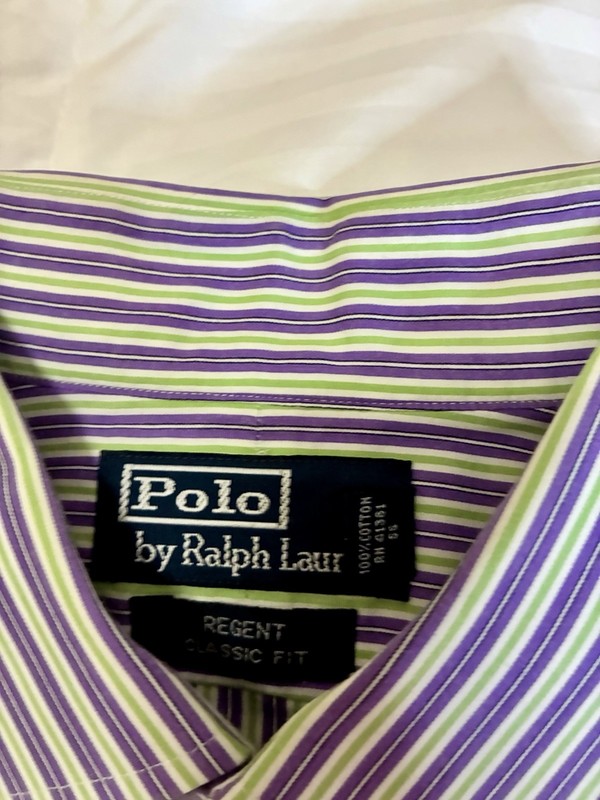 Polo Ralph Lauren Men's Purple Green White Spread Collar French Cuff 17 X 35