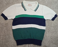 Knitmakers Vtg 100% Cotton Sweater USA Made Short Sleeve Striped Collar Women S