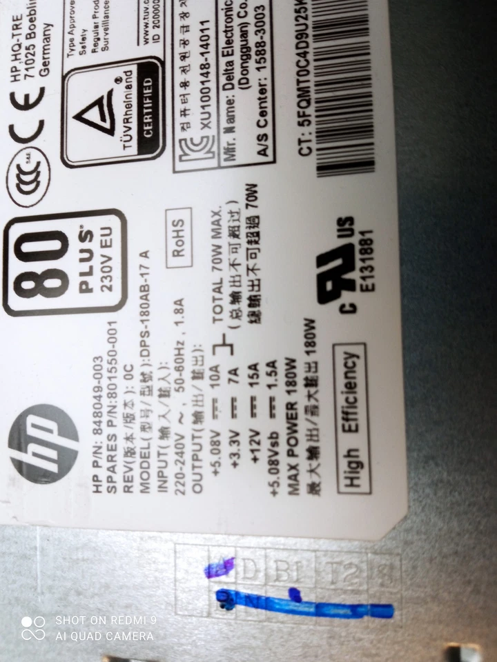 HP Pavilion 280 460 G2 180W Power Supply Unit 848049-003 801550-001 - Image 3 of 3