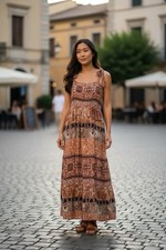 Women's Maurices Brown and Tan Patterned Maxi Dress Size m