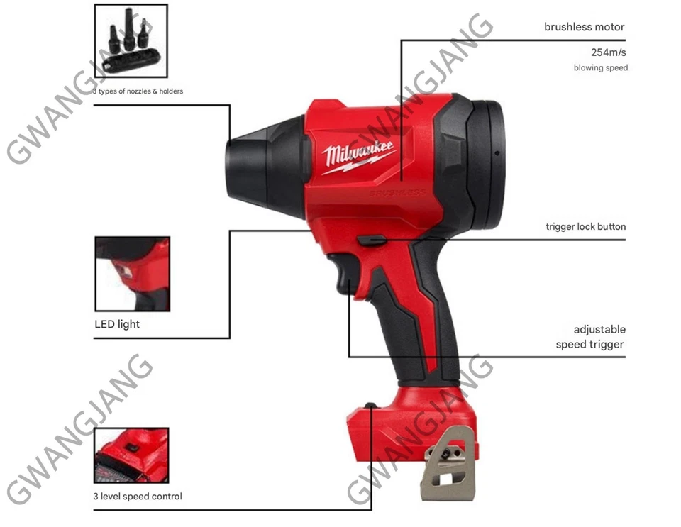Milwaukee M18 BLHSB-0 Blower Air Gun Cordless Nozzles Bare Tool Only Body DIY - Image 3 of 4