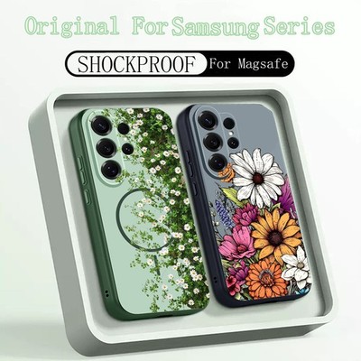 Magnet Hülle für Samsung S25 S26 Ultra S24 S23 S22 A16 A17 A55 A54 Blumenmuster