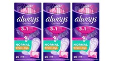 Always Daillies Normal Individually Wrapped Panty Liners, 20 Pads - Pack 3