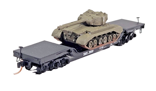 Micro-Trains 109030 Spur N N&W 70099 Niederdruck-Mittelflachwagen mit Panzer verpackt. | Zustand: Used