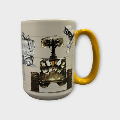 Disney Store WALL-E Mug Pixar Concept Art Blueprint Sketch Ceramic Yellow Handle