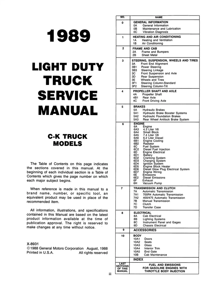 Camión GMC C/K Sierra 1989 manual de servicio Foto 2 de 4