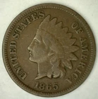 1865 Indian Head Bronze One Cent 1c US Penny Circulated Very Good Coin