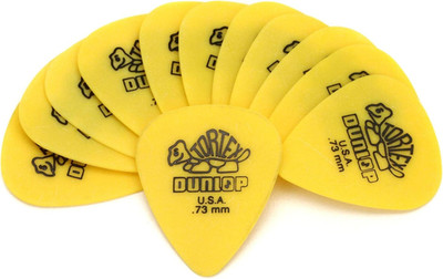 Unas para guitarra Dunlop Tortex estandar 0 a 73mm amarillas paquete 12 y 5 pzs