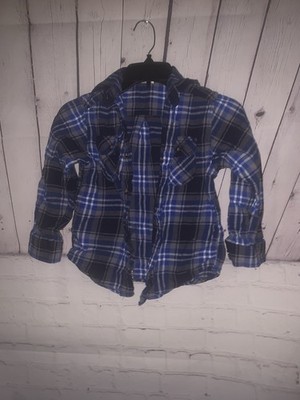 Faded Glory Blue Plaid Button Down Shirt For Boys  Size Small