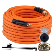 Truck Tire Inflator Kit, 3/8” x 50FT Hybrid Air Hose with 1/4" Chuck and Orange