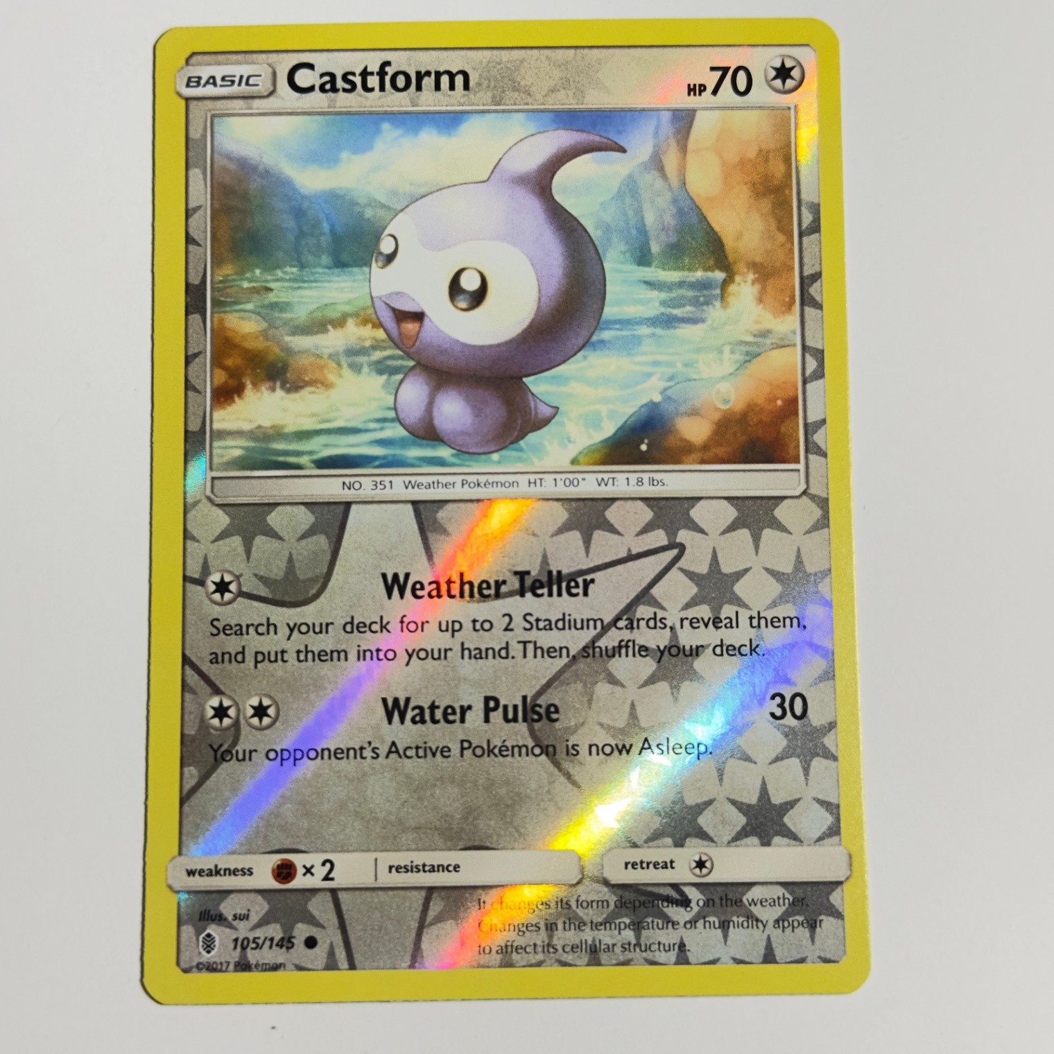 Castform 105/145 Common Reverse Holo Card SM - Guardians Rising Pokemon TCG NM