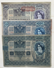 AUSTRIA - HUNGARY 1000 KRONEN   1902  2  TIPE of NOTES, 10000 KRONEN 1918