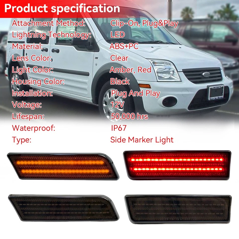 Parachoques delantero trasero LED luces de señalización laterales para Ford Transit Connect 2010-2013 Foto 3 de 4