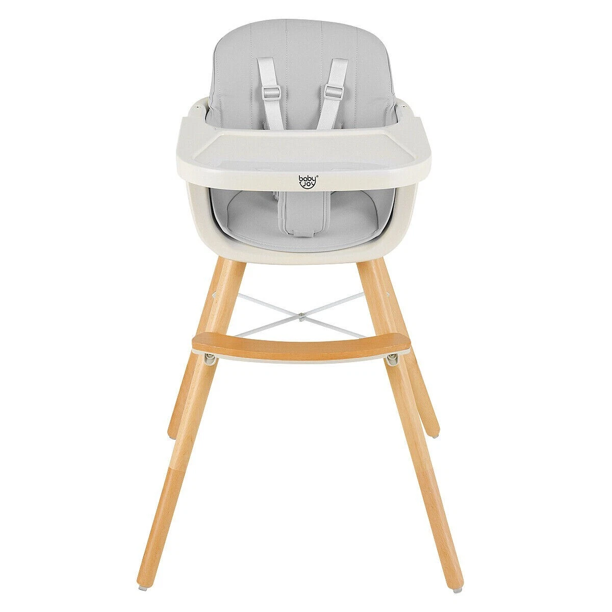 Costway 3 in 1 Convertible Wooden High Chair Baby Toddler w/ Cushion Gray