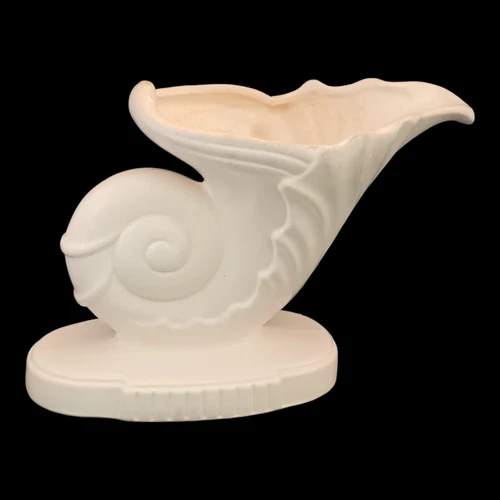 Stangl White Scroll Horn Spill Vase #2056 Vintage Ceramic USA