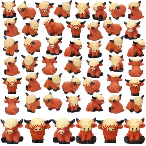50 Pcs Mini Highland Cow Figurine Cute Highland Cow Statues Highland Cow Deco...