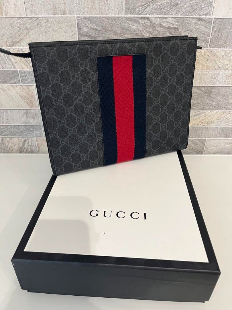 クラッチバッグ GUCCI 815256.AAEEM Clutches GUCCI Clutch Bag Sherry Line GG Black PVC Canvas USED Auth