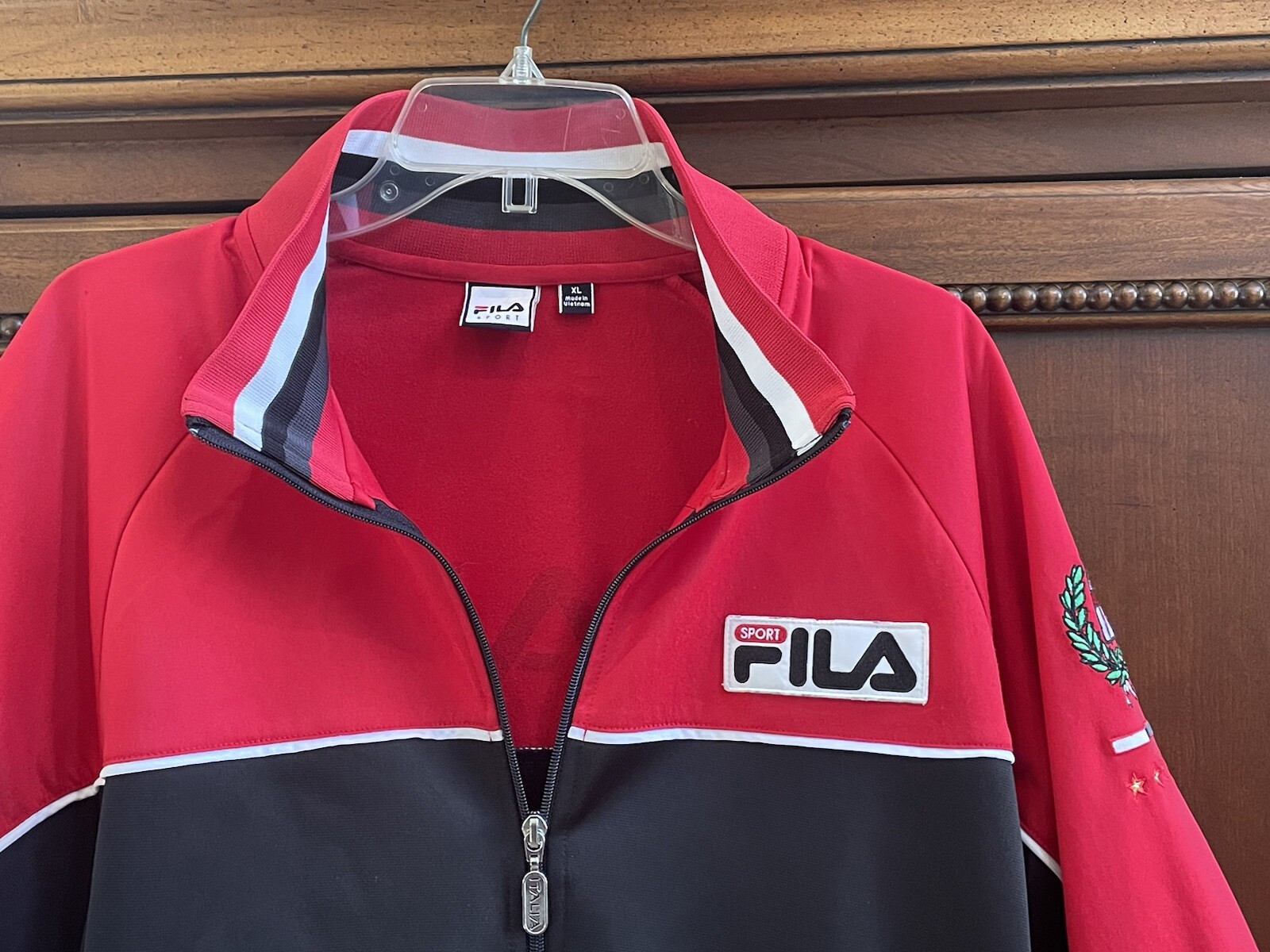 Vtg FILA Sport ITALIA SOCCER Football TRACK JACKET Black Red Embroidered SZ:XL