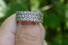 Vtg. Designer Style Sterling Silver  Clear Stone Infinity Band - Size 9 / 5.8G.