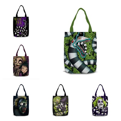 Beetlejuice Anime Shopping Bag Handbag Travel Shoulder Bags Tutorial Tote Canvas