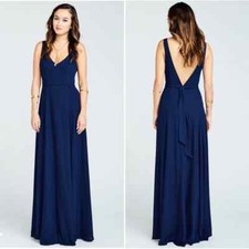 Show Me Your Mumu Navy Blue Jenn Maxi Dress Small Deep V Front & Back Neckline