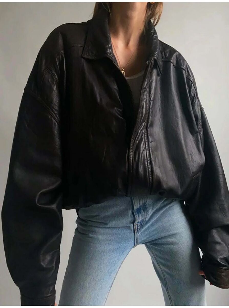 Womens Fashion 90s Leather Jacket Vintage Leather Oversized Womens Fashion 90s Leather Jacket Vintage Leather Oversized