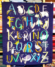 New Hand Made  Hand Quilted "ABC's on Blue" Baby Blanket