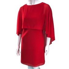 Vince Camuto Womens Size 2 Red Cape Overlay Dress Holiday Cocktail Draped