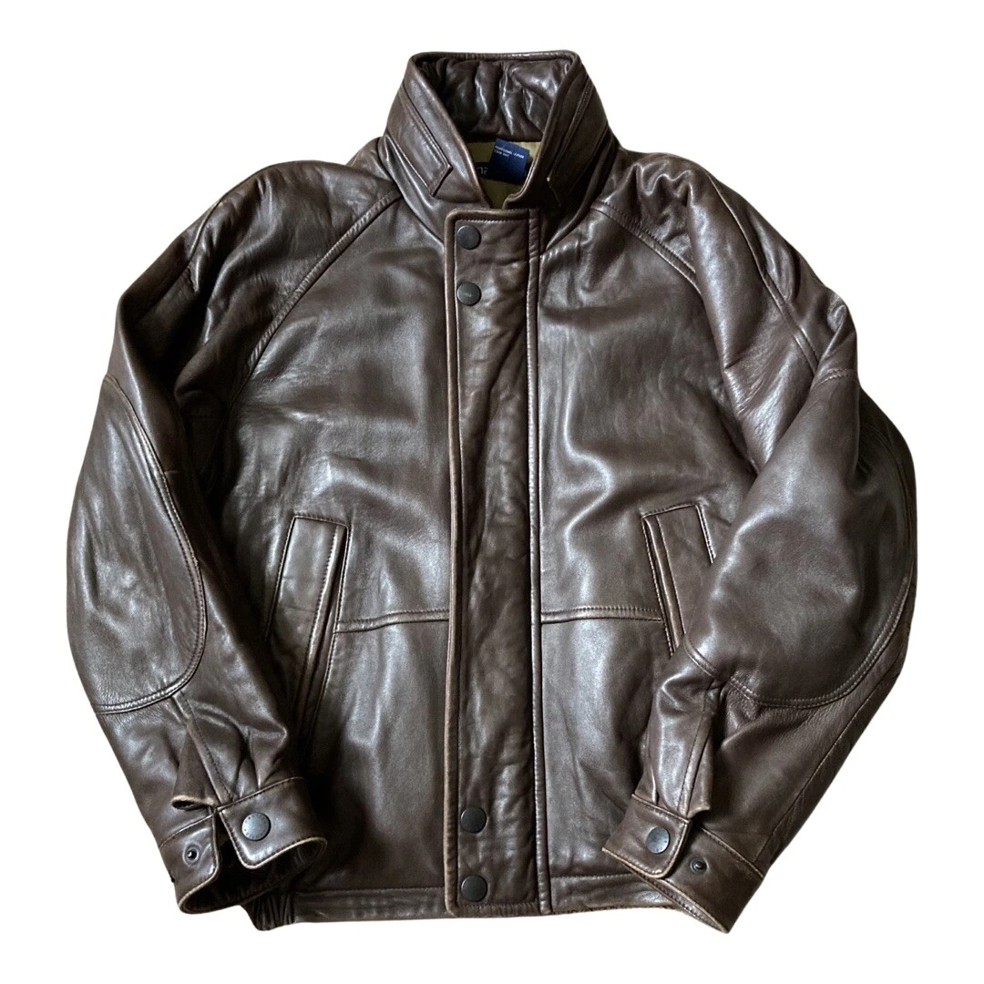 Vintage Nautica brown leather jacket mens 38 genuine leather 90’s hipHop Quilted