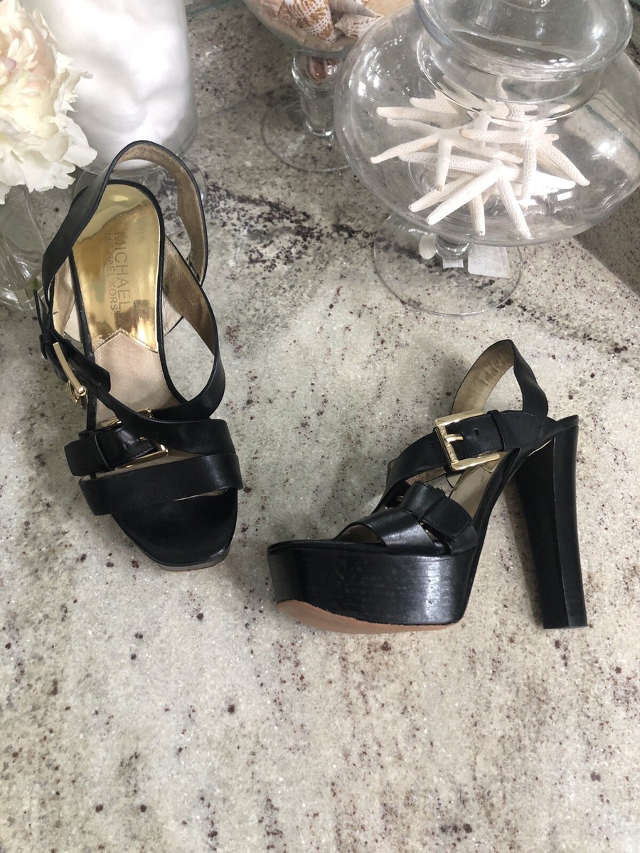 Michael Kors Platform Strappy Leather Sandal Black Women Sz 6 M | eBay