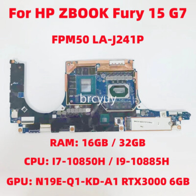 LA-J241P For HP Fury 15 G7 Motherboard CPU:I7-10850H GPU:RTX3000 6GB RAM:16GB