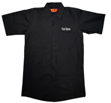 Black Uniform Workshirt with Custom Embroidered Name Patch. Multiple Sizes.