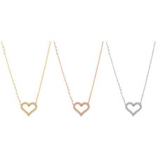 Women Girls Stainless Steel Shiny Love Heart CZ Pendant Clavicle Necklace Gift